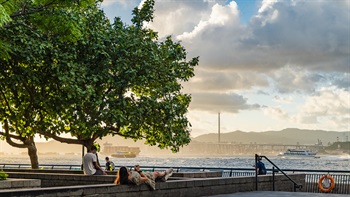 Wide planter edges encourage visitors to sit and indulge in the peaceful seaside ambience.